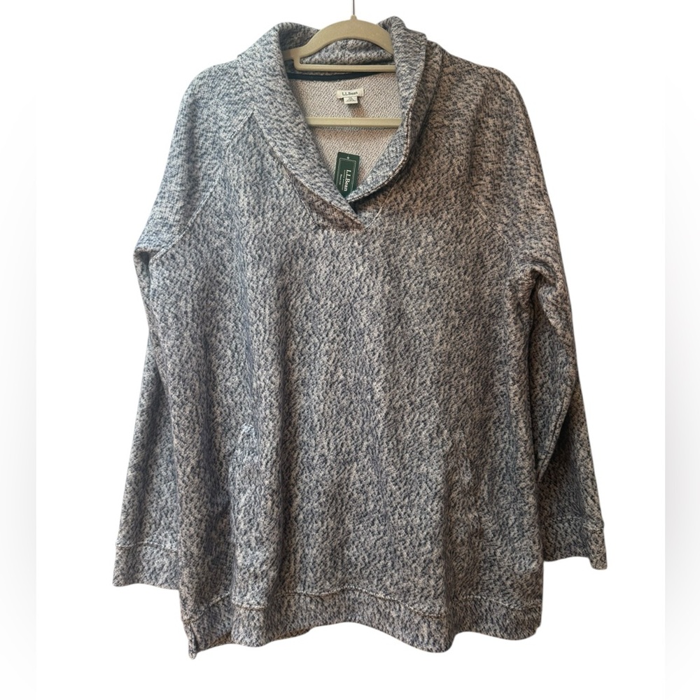 NWT L.L.Bean Heritage Marled Fleece Shawl Collar Pullover Women's Plus Size 1X
